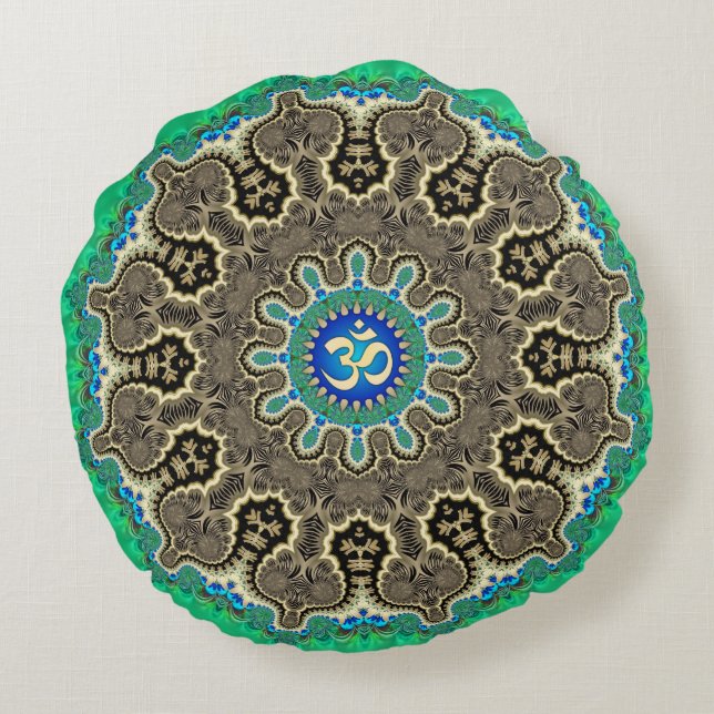 Bohemian Fractals Spiritual Aum Yoga Round Cushion (Back)