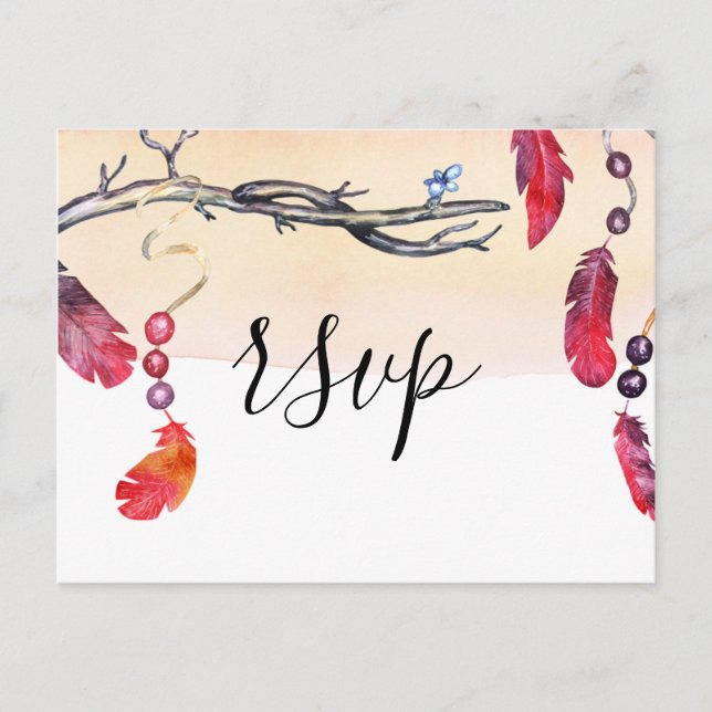 Bohemian free spirit Wedding rsvp Postcard (Front)