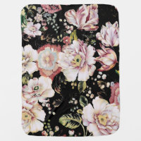 bohemian french country chic black floral baby blanket