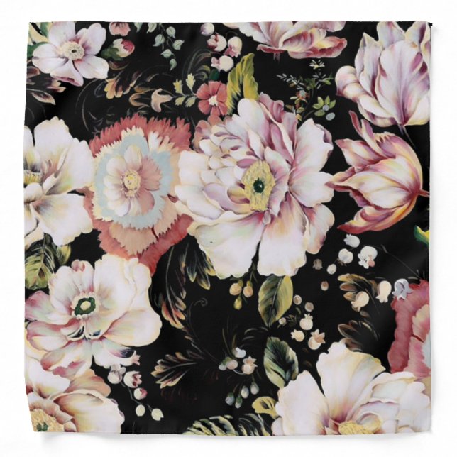 bohemian french country chic black floral bandana (Front)