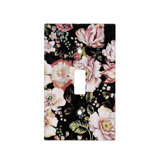 bohemian french country chic black floral light switch cover (Front)