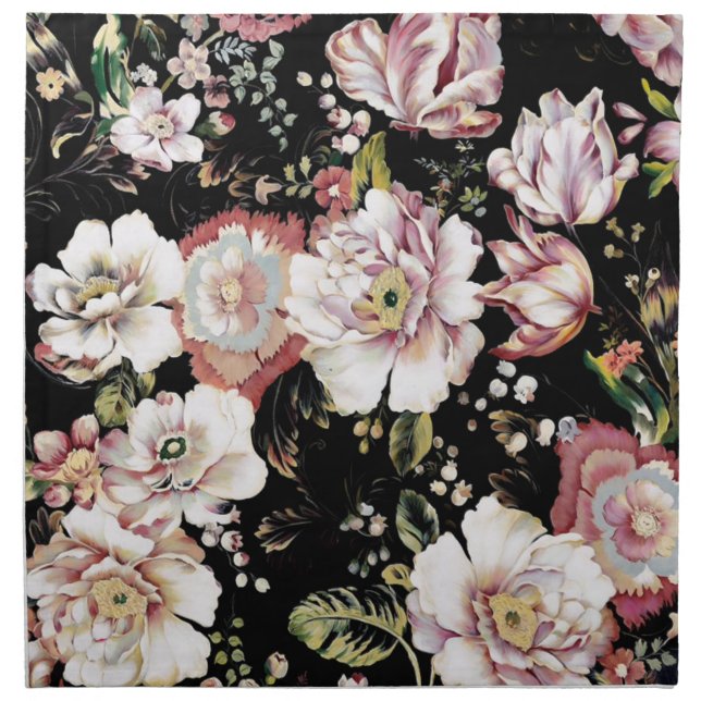 bohemian french country chic black floral napkin (Front)