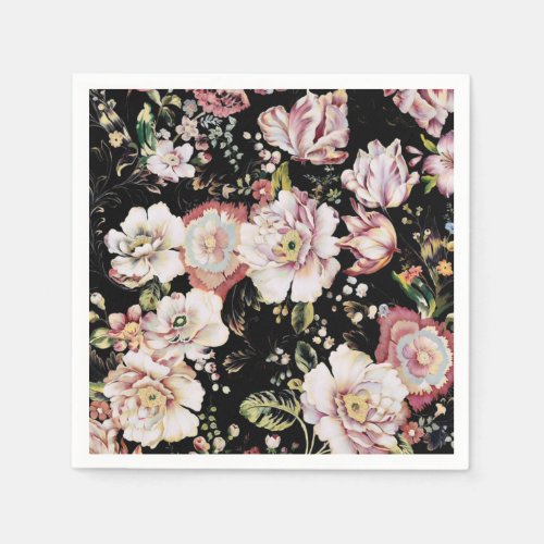 bohemian french country chic black floral paper napkins