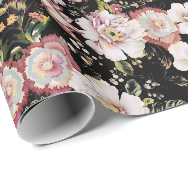 bohemian french country chic black floral wrapping paper (Roll Corner)