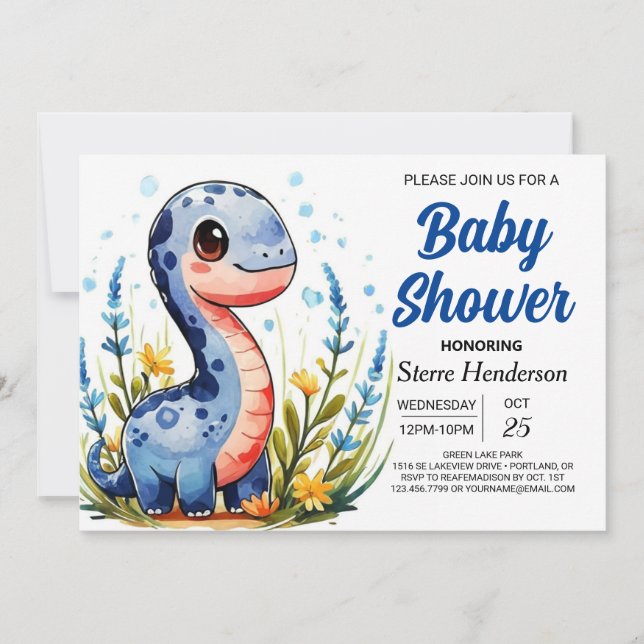 Bohemian Funny Printable Dinosaur Boy Baby Shower Invitation (Front)