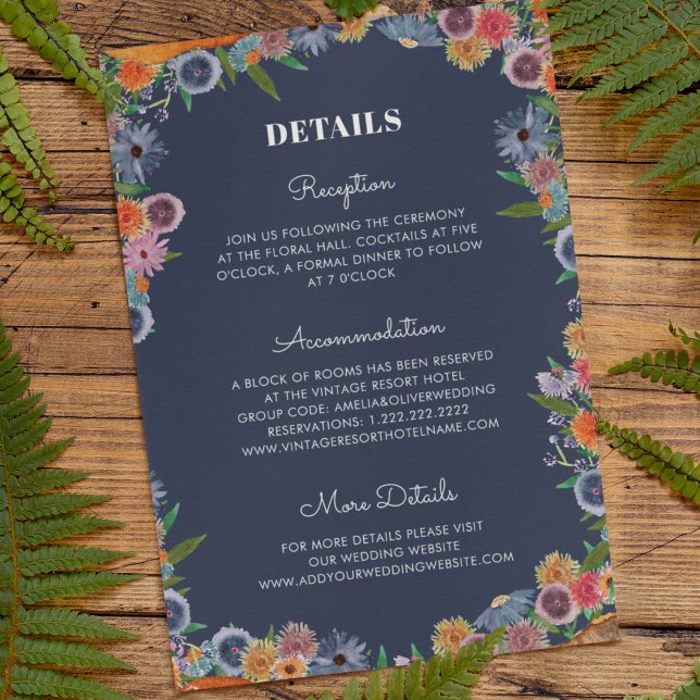 Bohemian Garden Boho Wildflower Wedding Details Enclosure Card (Front)