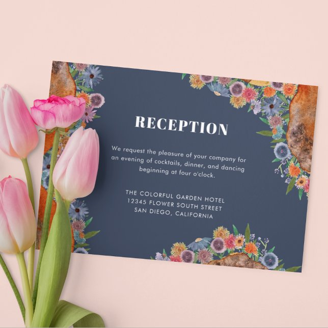 Bohemian Garden Boho Wildflower Wedding Reception Enclosure Card (Front)