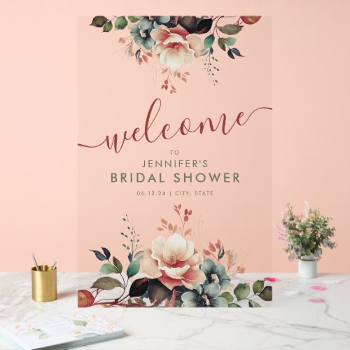 Bohemian Garden Floral Bridal Shower Welcome  Acrylic Sign