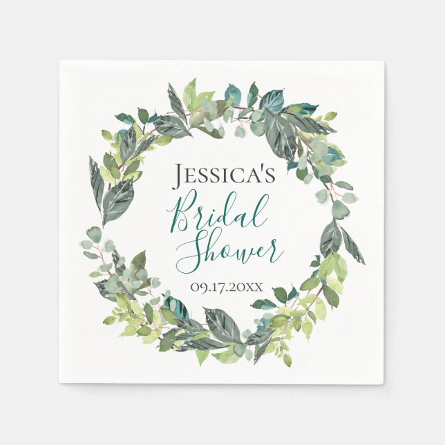 Bohemian Garden Foliage Wreath Personalized Napkins (Front)