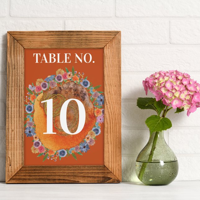 Bohemian Garden Orange Boho Wildflower Wedding Table Number (Creator Uploaded)