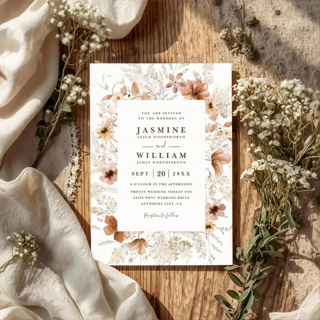Bohemian Garden Wildflowers QR Code Wedding Invitation (Creator Uploaded)