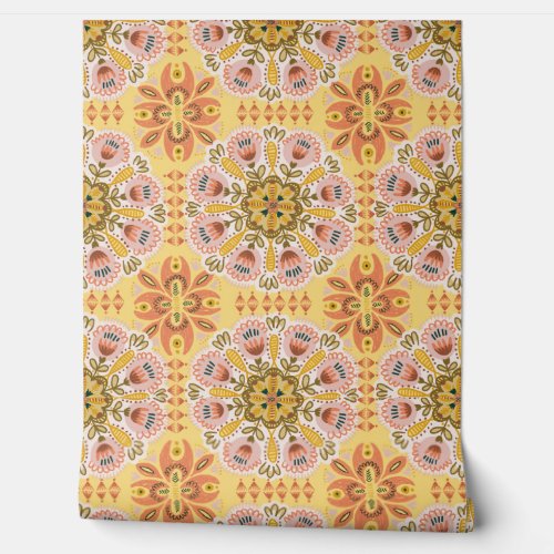 Bohemian Geometric Floral Pattern Wallpaper