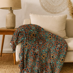 Bohemian Geometric Moroccan Mandala Art Pattern Fleece Blanket