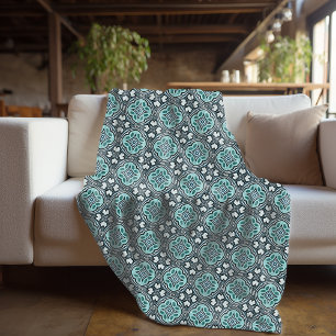Bohemian Geometric Moroccan Mandala Art Pattern Fleece Blanket