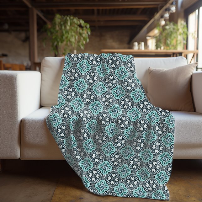 Bohemian Geometric Moroccan Mandala Art Pattern Fleece Blanket (Creator Uploaded)