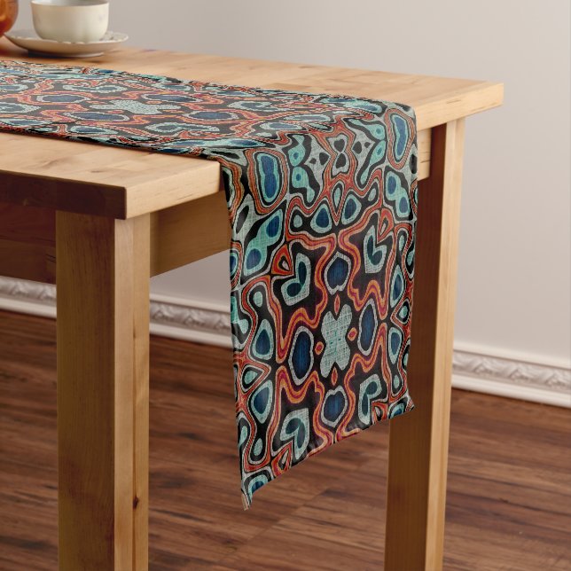 Bohemian Geometric Moroccan Mandala Art Pattern Short Table Runner (In Situ)