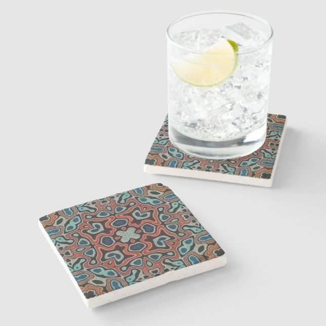 Bohemian Geometric Moroccan Mandala Art Pattern Stone Coaster (Side)