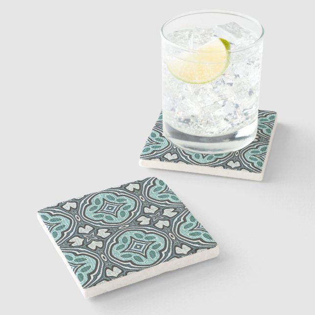 Bohemian Geometric Moroccan Mandala Art Pattern Stone Coaster (Side)