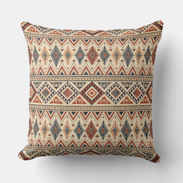 Bohemian Geometric Pattern, Tribal Inspired, Aztec Throw Pillow (Front)