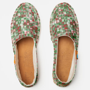 Bohemian Geometric Red and Green Christmas Checker Espadrilles