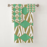 Bohemian geometrical white, beige &amp; turquoise bath towel set