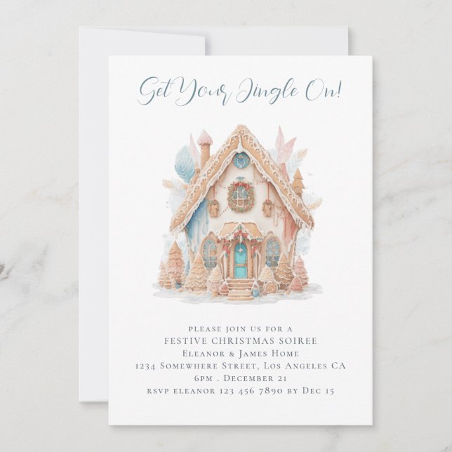 Bohemian Gingerbread House Merry Christmas Invitation (Front)