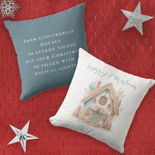 Bohemian Gingerbread House Quote Merry Christmas Throw Pillow