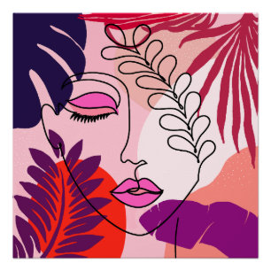 Bohemian Girl Line Art Pink Aesthetic Poster