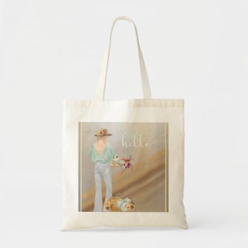 Bohemian Girl With Autumn Pumpkins And Flowers Tote Bag by Vanillaextinctions at Zazzle