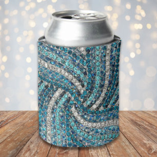 bohemian girly chic silver gray turquoise blue can cooler