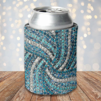 bohemian girly chic silver gray turquoise blue can cooler