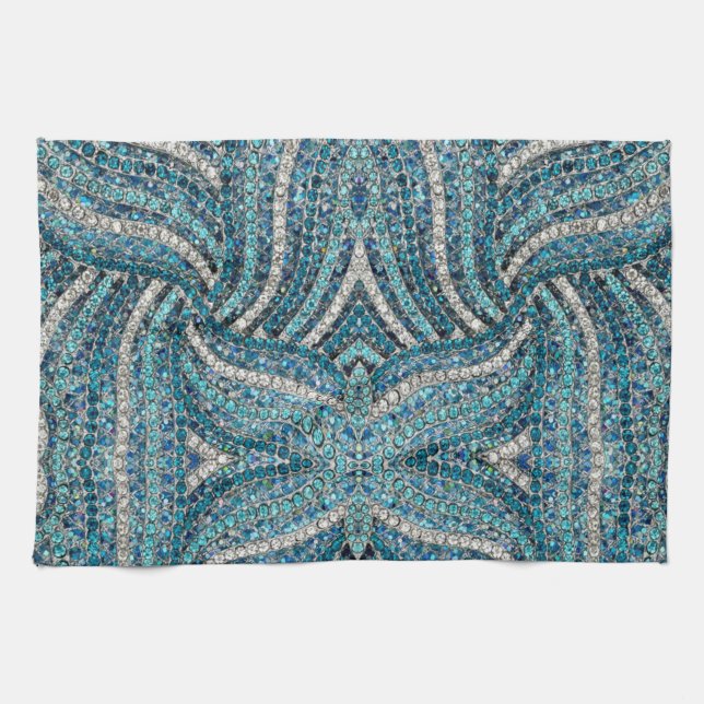 bohemian girly chic silver gray turquoise blue kitchen towel (Horizontal)