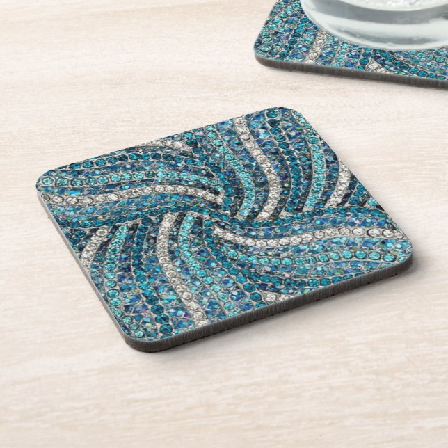 bohemian girly chic silver grey turquoise blue beverage coaster (Left Side)