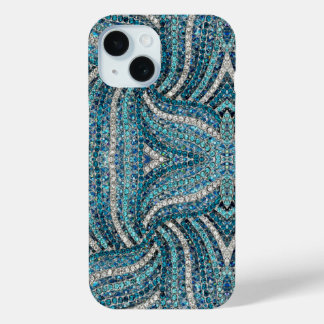 bohemian girly chic silver grey turquoise blue iPhone 15 case