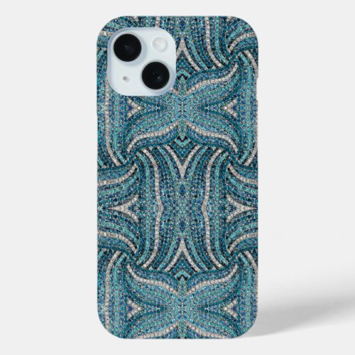  bohemian girly chic silver grey turquoise blue iPhone 15 case