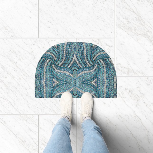 bohemian girly chic silver grey turquoise blue doormat (Indoor)