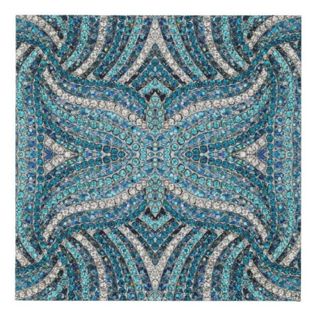bohemian girly chic silver grey turquoise blue faux canvas print (Front)