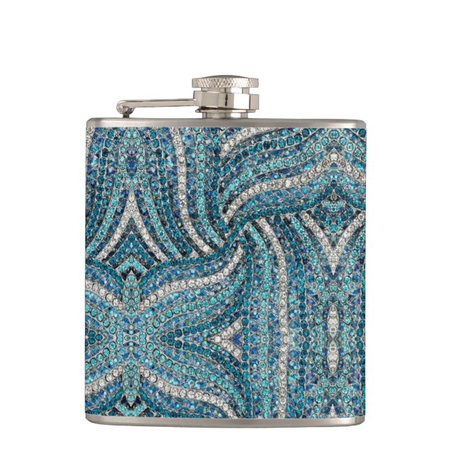  bohemian girly chic silver grey turquoise blue flask (Front)