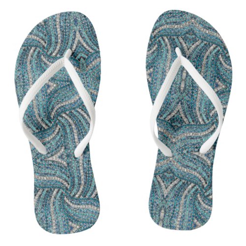  bohemian girly chic silver grey turquoise blue flip flops