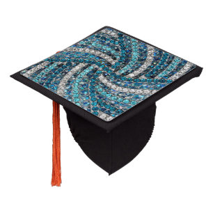 bohemian girly chic silver grey turquoise blue graduation cap topper