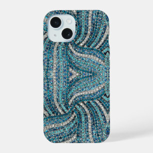 bohemian girly chic silver grey turquoise blue iPhone 15 case