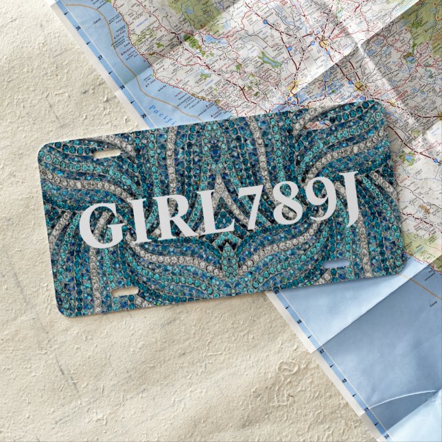 bohemian girly chic silver grey turquoise blue license plate (In Situ)