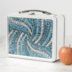  bohemian girly chic silver grey turquoise blue metal lunch box