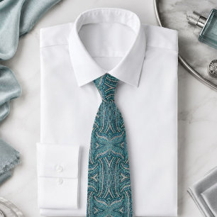  bohemian girly chic silver grey turquoise blue neck tie