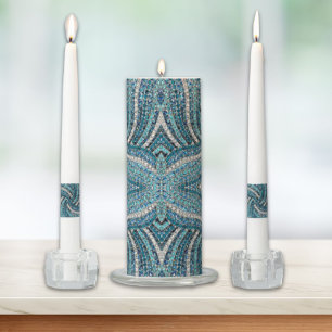 bohemian girly chic silver grey turquoise blue unity candle set