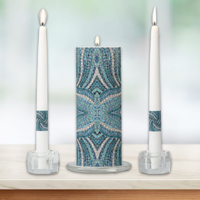 bohemian girly chic silver grey turquoise blue unity candle set (bohemian girly chic silver grey turquoise blue unity candle set)