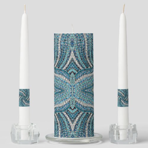 bohemian girly chic silver grey turquoise blue unity candle set