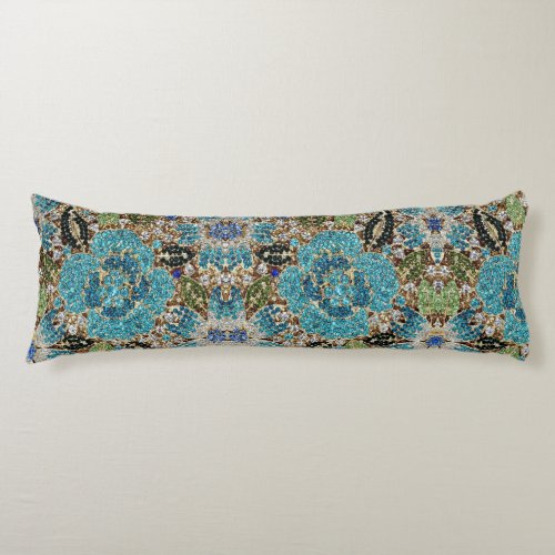 bohemian girly chic silver turquoise blue flower body pillow