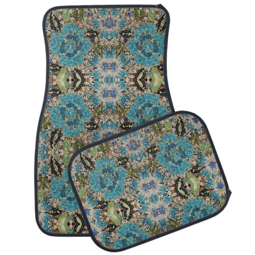 bohemian girly chic silver turquoise blue flower car floor mat