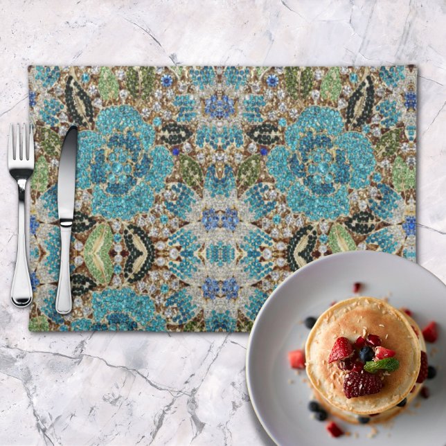 bohemian girly chic silver turquoise blue flower cloth placemat (bohemian girly chic silver turquoise blue flower cloth placemat)